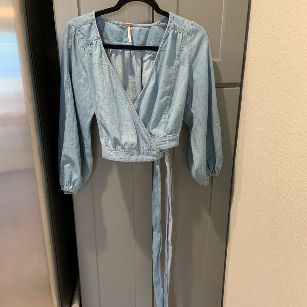Free People Jean Crop Wrap Long Sleeve Top